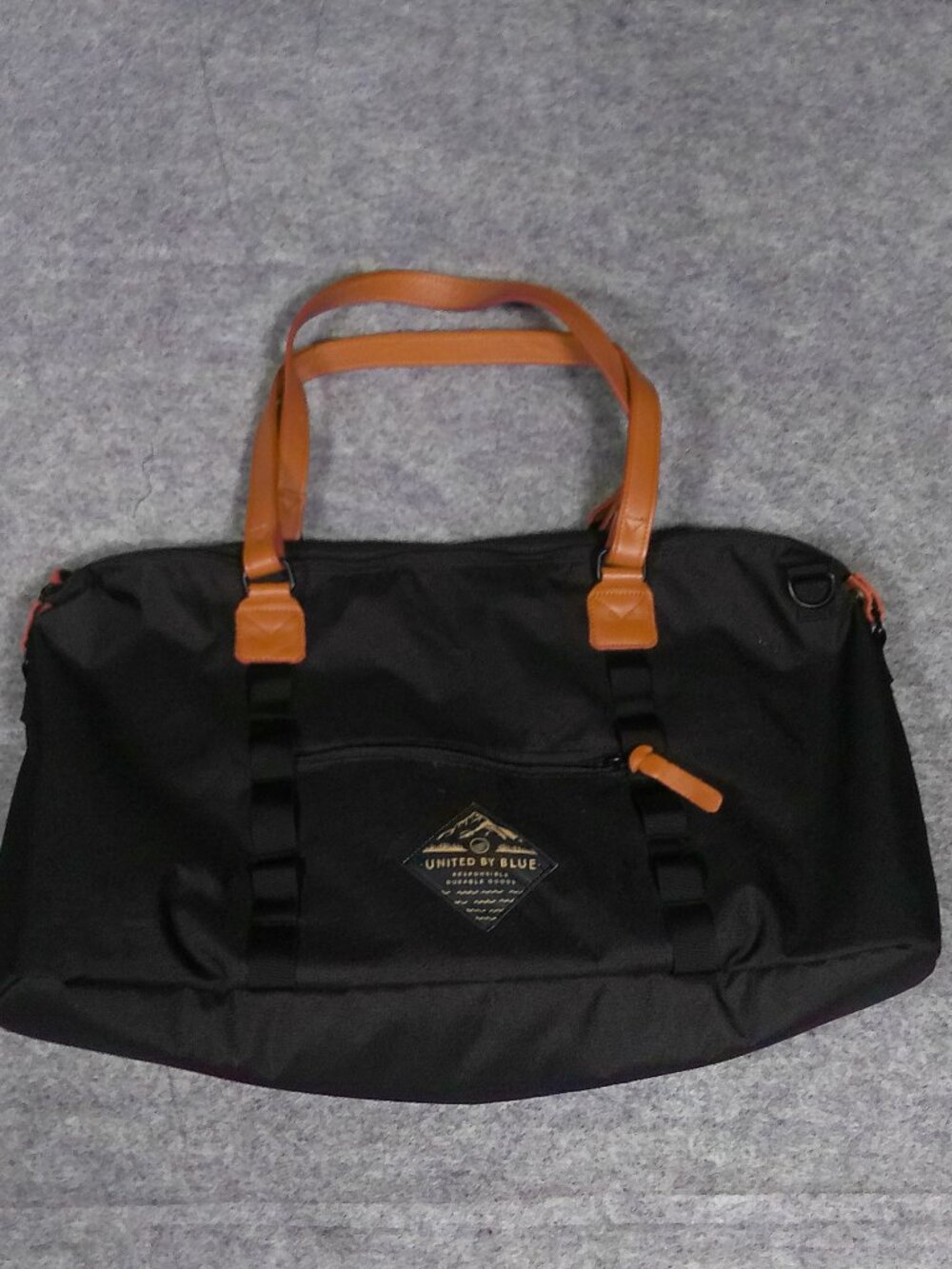 United By Blue Weekender Duffel Bag Black Canvas Tan Handles Travel Carry On